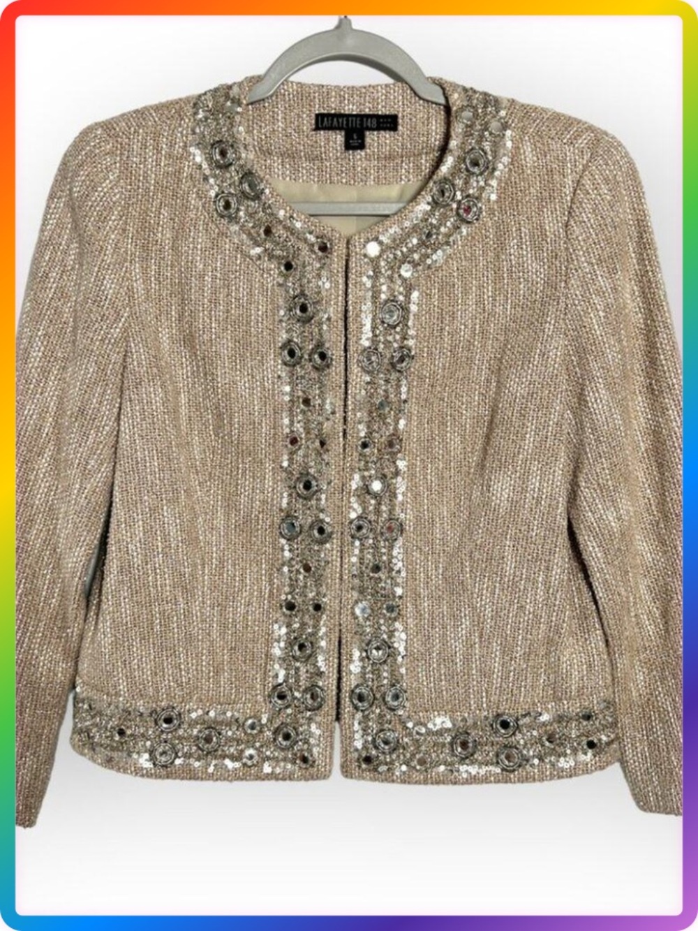 Lafayette 148 Sequined Tweed Blazer Size 6 Brown Textured Jacket Luxe Tailored